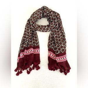 Kate Spade New York Deep Cocoa Oblong Floral Scarf with Tassels